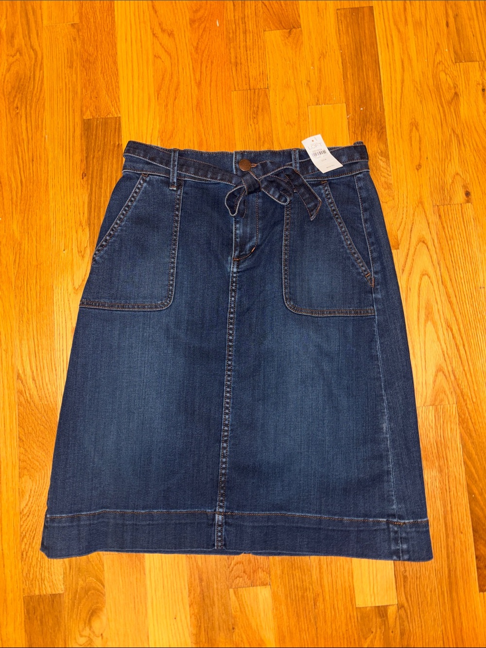 NWT LOFT Dark Blue Denim A-Line Skirt with Front Pockets